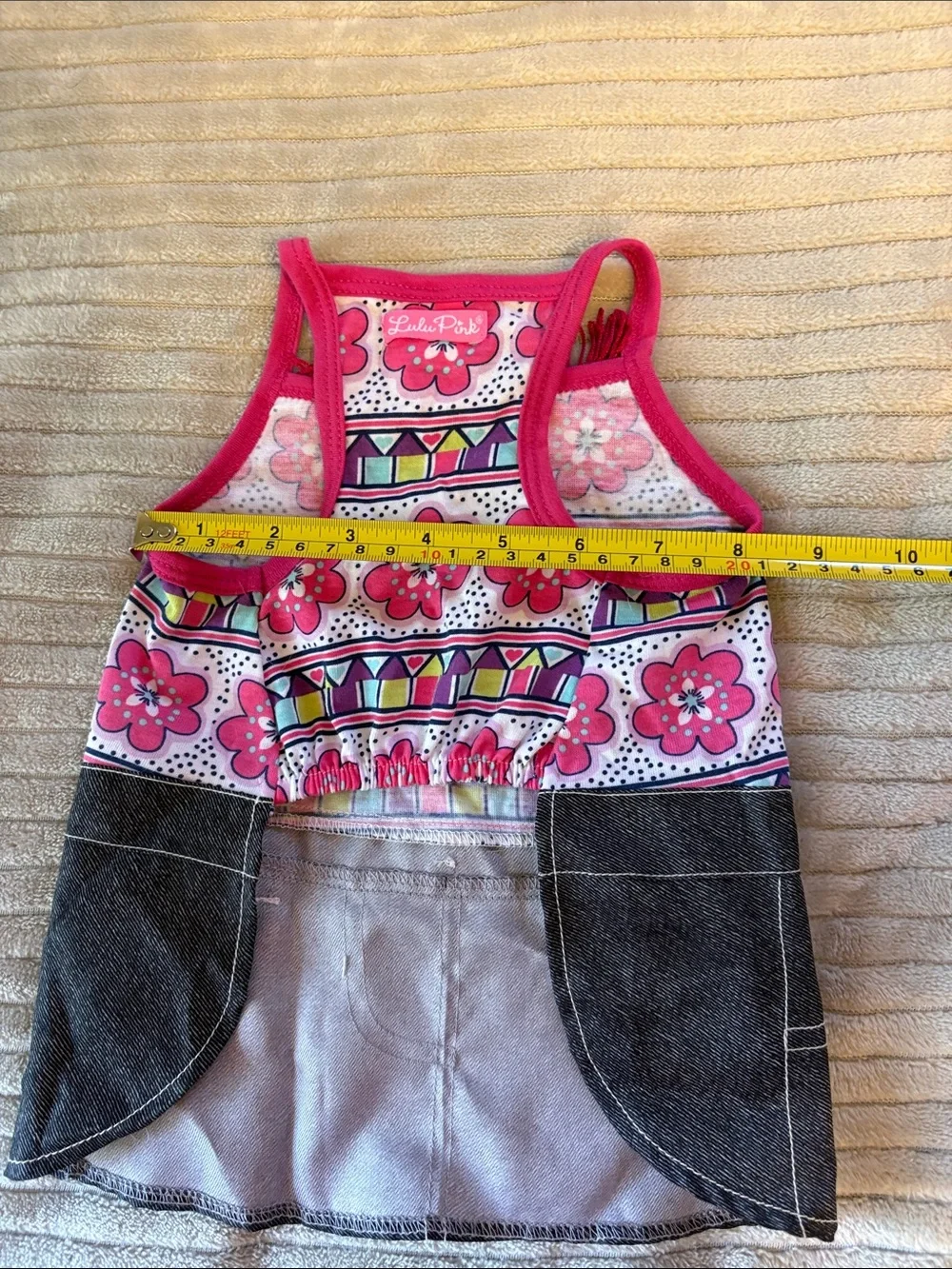 Pink Floral Fringe Denim-Style Dog Dress